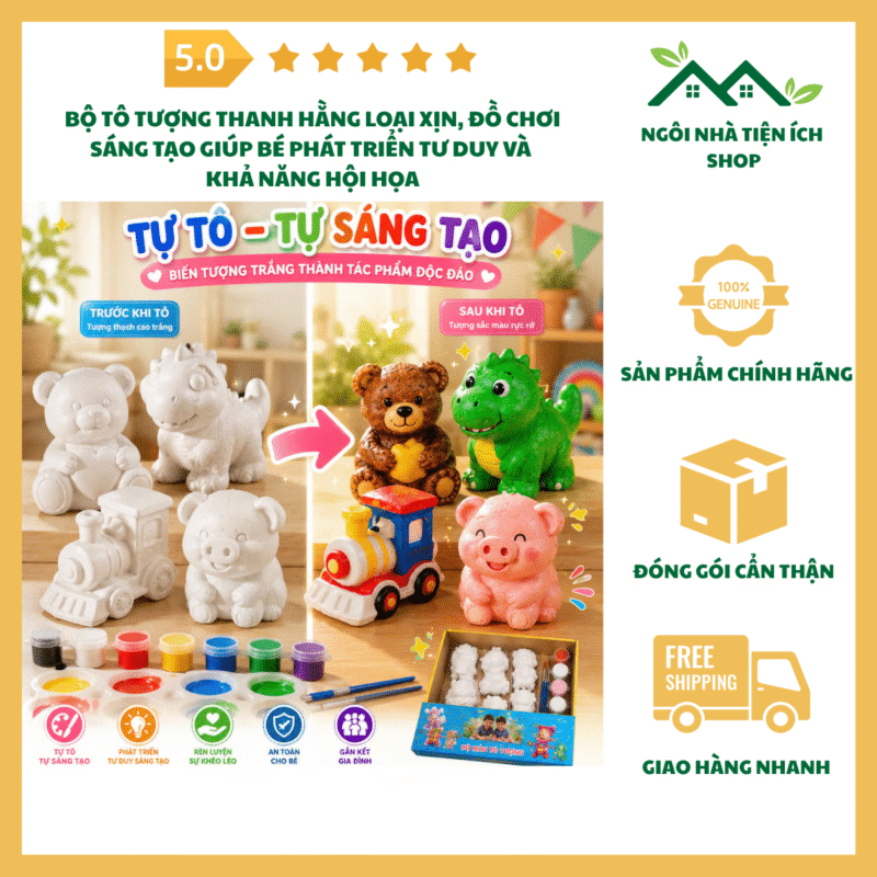 Bộ Tô Tượng Thanh Hằng Loại Xịn Gồm 8 Tượng 6 Lọ Màu 2 Cây Cọ Và Khay Pha Màu Cho Bé Sáng Tạo Và Học Tập Vui Nhộn
