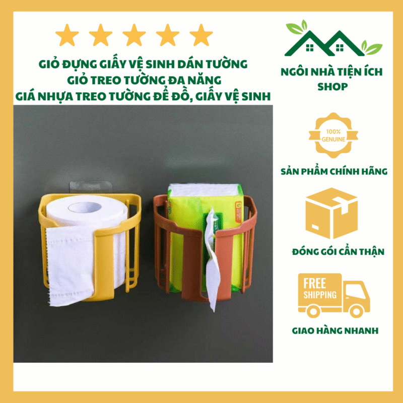 Giỏ Đựng Giấy Vệ Sinh Tiện Ích Dán Tường Nhựa PP Đa Năng Cho Nhà Tắm Và Nhà Bếp