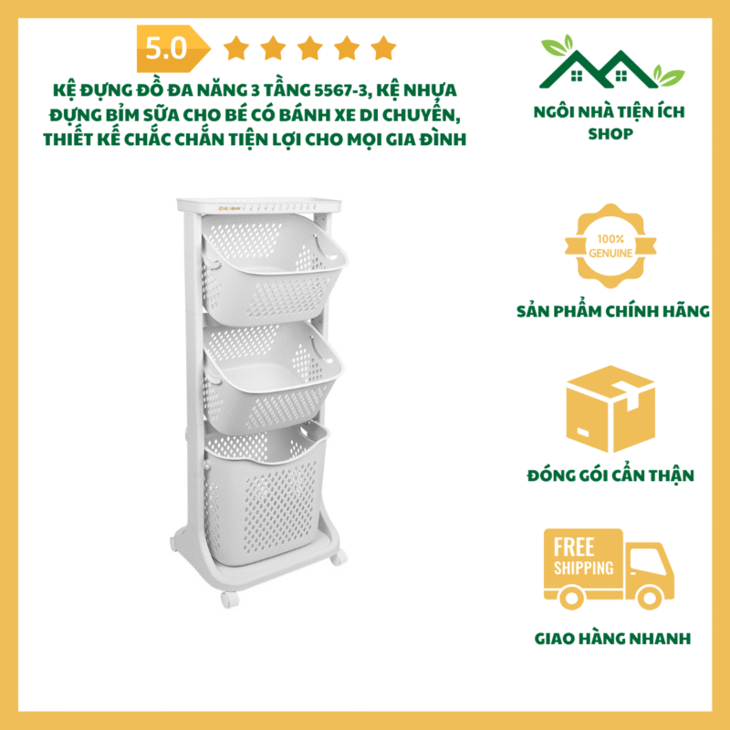 Kệ Đựng Đồ Đa Năng 3 Tầng 5567-3 Có Bánh Xe Tiện Lợi