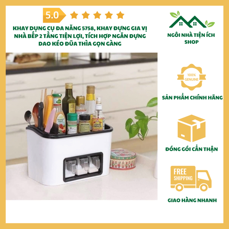 Khay Dụng Cụ Đa Năng 5758 Khay Đựng Gia Vị Nhà Bếp 2 Tầng Tiện Lợi