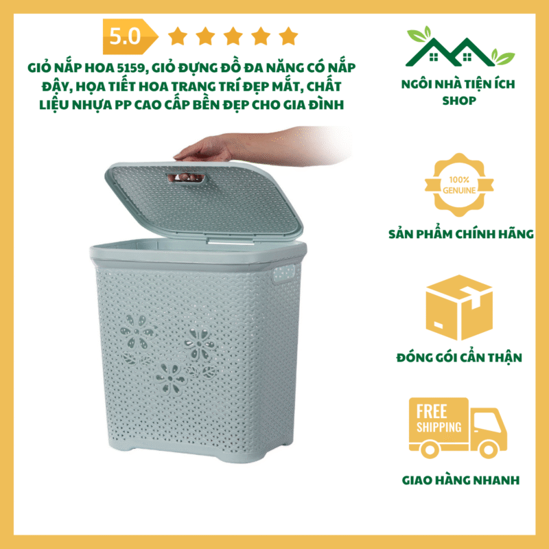 Giỏ Nắp Hoa 5159 Giỏ Đựng Đồ Đa Năng Có Nắp Đậy Họa Tiết Hoa Đẹp Mắt