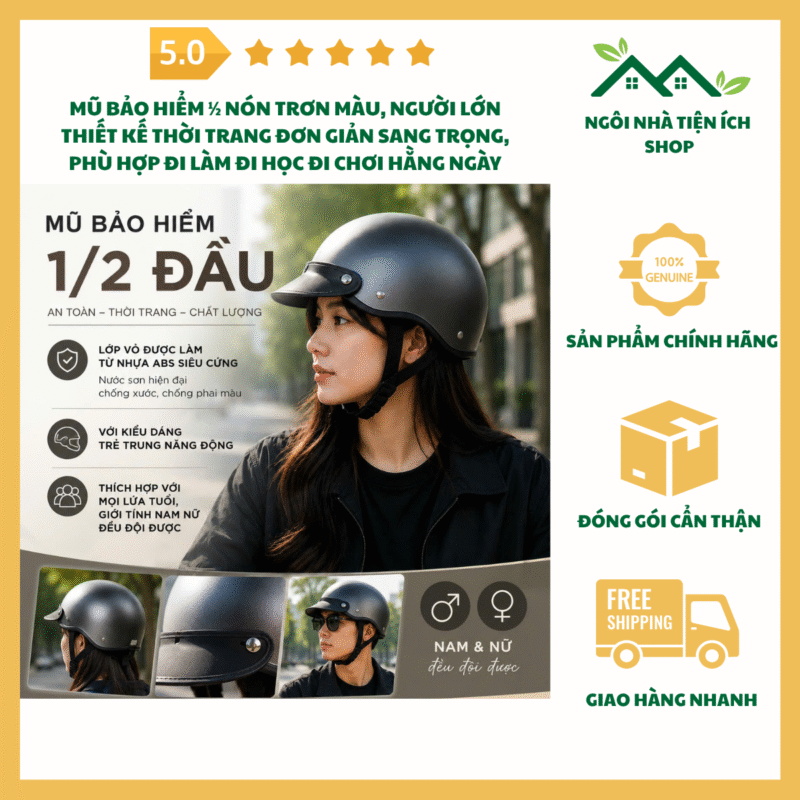 Mũ Bảo Hiểm Nón Trơn Màu Người Lớn Thiết Kế Thời Trang Đơn Giản Sang Trọng Và An Toàn Khi Di Chuyển
