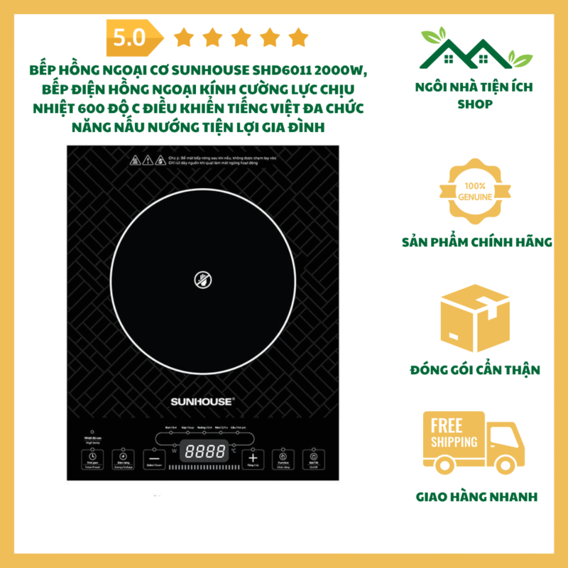 Bếp Hồng Ngoại Cơ Sunhouse SHD6011 Kính Cường Lực 2000W Điều Khiển Tiếng Việt Đa Chức Năng Nấu Ăn Tiện Lợi Gia Đình Việt