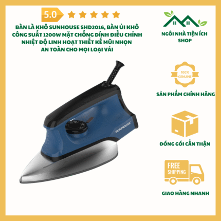 Bàn Là Khô Sunhouse SHD2016 Công Suất 1200W Mặt Chống Dính Điều Chỉnh Nhiệt Độ Linh Hoạt Thiết Kế Mũi Nhọn An Toàn