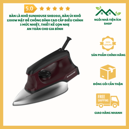 Bàn Là Khô Sunhouse SHD2015 Công Suất 1200W Mặt Đế Chống Dính Điều Chỉnh Ba Mức Nhiệt Thiết Kế Gọn Nhẹ