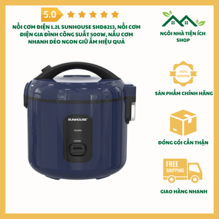 Nồi Cơm Điện 1.2L Sunhouse SHD8213 Lòng Nồi Chống Dính Vân Tổ Ong Công Suất 500W Nấu Cơm Dẻo Ngon Giữ Ấm Hiệu Quả