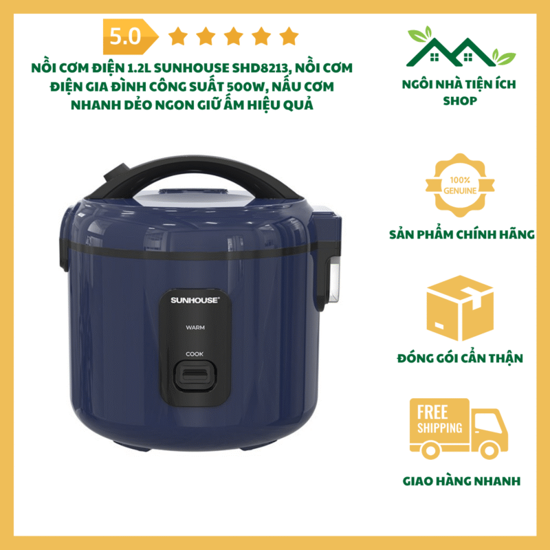 Nồi Cơm Điện 1.2L Sunhouse SHD8213 Lòng Nồi Chống Dính Vân Tổ Ong Công Suất 500W Nấu Cơm Dẻo Ngon Giữ Ấm Hiệu Quả