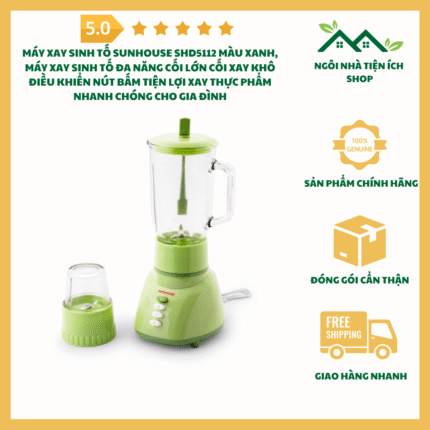 Máy Xay Sinh Tố Sunhouse SHD5112 Màu Xanh Cối Xay Lớn Cối Xay Khô Đa Năng Điều Khiển Nút Bấm Tiện Lợi Cho Gia Đình