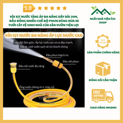 Vòi Xịt Nước Tăng Áp Đa Năng Dây Dài 20M Đầu Đồng Cao Cấp Dùng Rửa Xe Tưới Cây Và Vệ Sinh Nhà Cửa Hiệu Quả