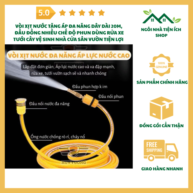 Vòi Xịt Nước Tăng Áp Đa Năng Dây Dài 20M Đầu Đồng Cao Cấp Dùng Rửa Xe Tưới Cây Và Vệ Sinh Nhà Cửa Hiệu Quả