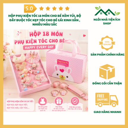 Hộp Phụ Kiện Tóc 18 Món Cho Bé Kèm Túi Gồm Dây Buộc Tóc Kẹp Tóc Nhiều Màu Sắc Hộp Kim Loại Đáng Yêu Cho Bé Gái