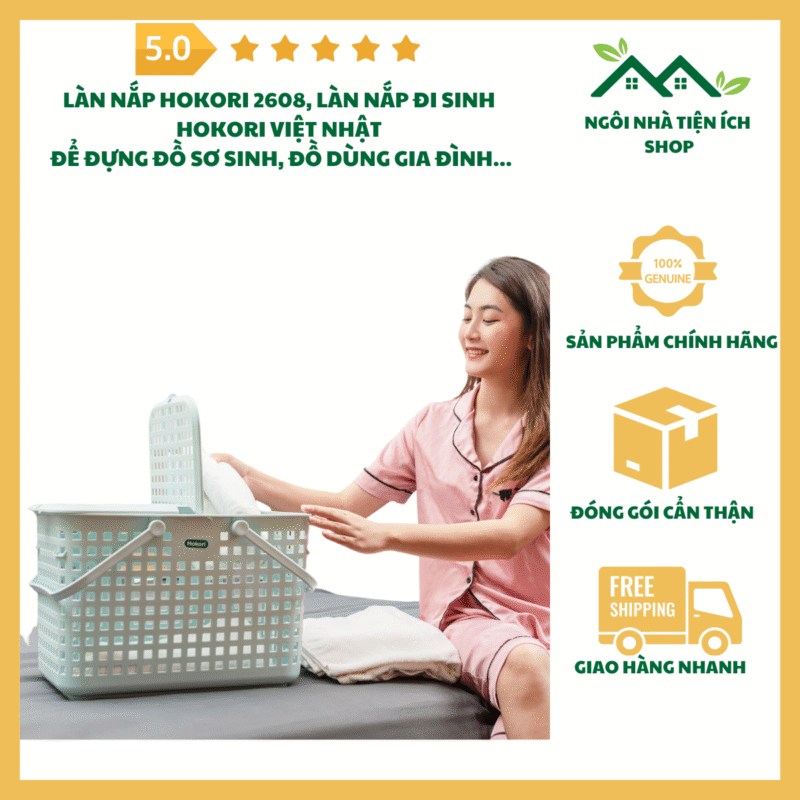 Làn Nắp Hokori 2608 Làn Đựng Đồ Đa Năng Có Nắp Đậy 2 Cánh Nhựa PP Cao Cấp Quai Xách Chắc Chắn Tiện Lợi Cho Mẹ Và Bé