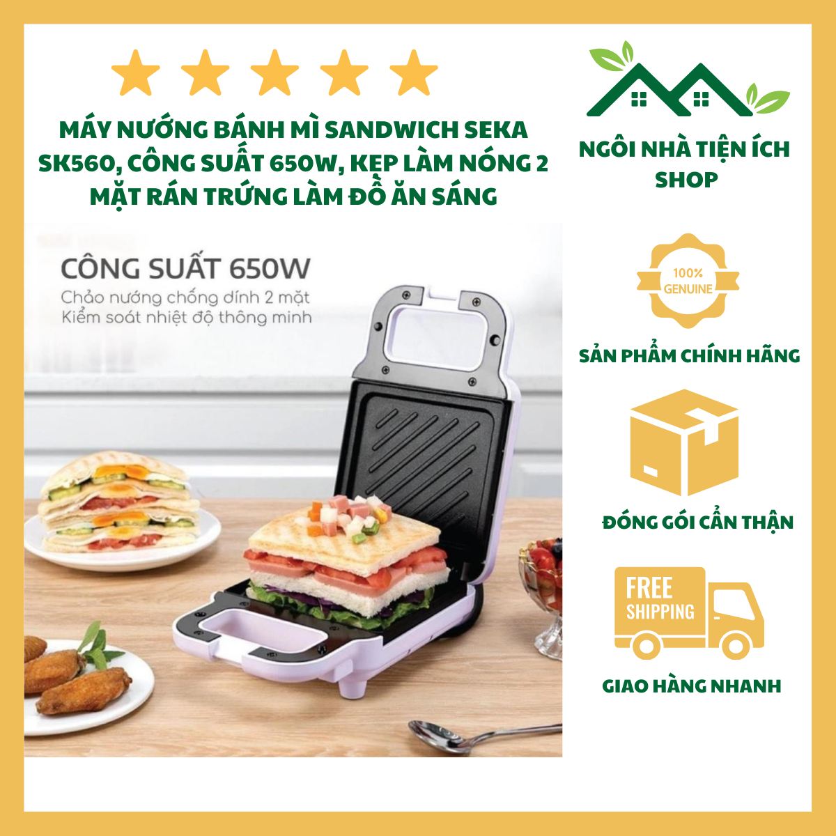 ngôi nhà tiện ích shop Máy Nướng Bánh SEKA Máy Nướng Bánh Mì Sandwich Đa Năng Chống Dính Cao Cấp