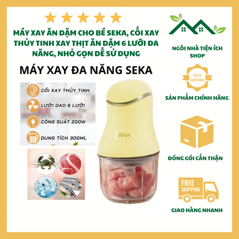 Máy Xay Thịt Mini Đa Năng 6 Lưỡi SEKA Cối Thủy Tinh Xay Thực Phẩm Cho Gia Đình
