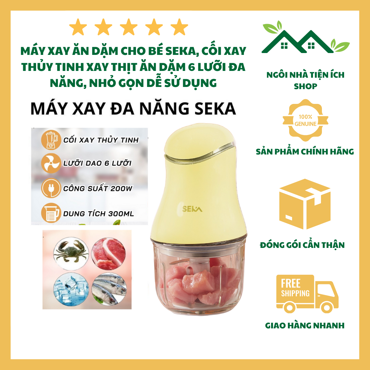 ngôi nhà tiện ích shop Máy Xay Thịt Mini Đa Năng 6 Lưỡi SEKA Cối Thủy Tinh Xay Thực Phẩm Cho Gia Đình
