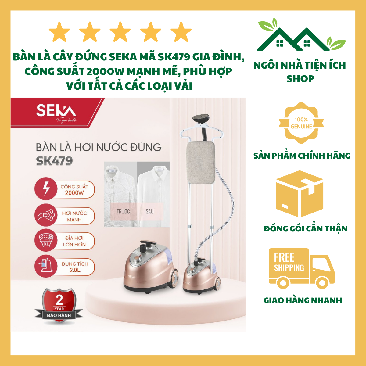 ngôi nhà tiện ích shop Bàn Là Cây Đứng SEKA SK479 bàn là hơi nước đứng xoay ngang 2000W bình nước 2L