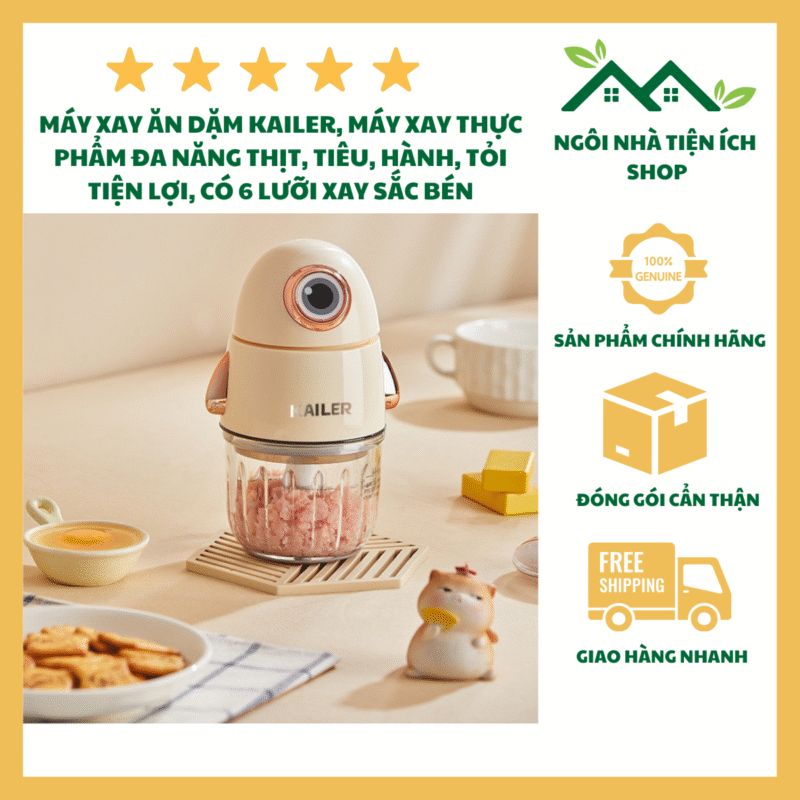 Máy Xay Thịt Mini Đa Năng 6 Lưỡi KAILER KL 003 Cối Thủy Tinh 300ml Công Suất 200W Xay Thực Phẩm Nhanh
