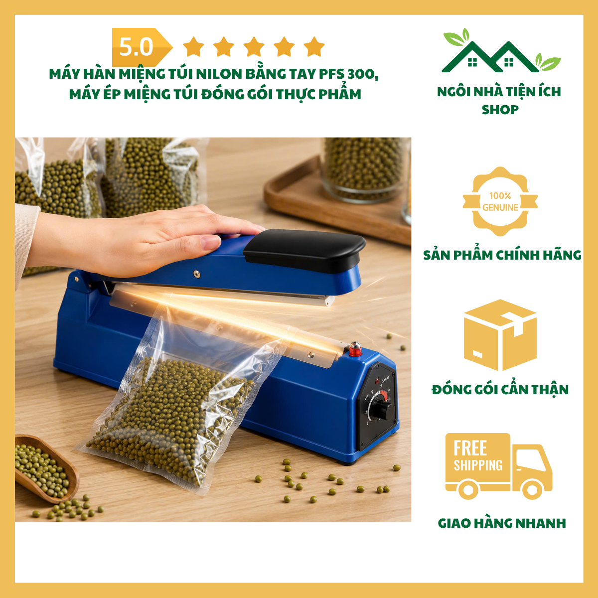 ngoinhatienich Máy Hàn Miệng Túi Nilong Bằng Tay PFS 300 Máy Ép Miệng Túi Đóng Gói Thực Phẩm Hàn Túi PE PP PVC Nhanh Chóng