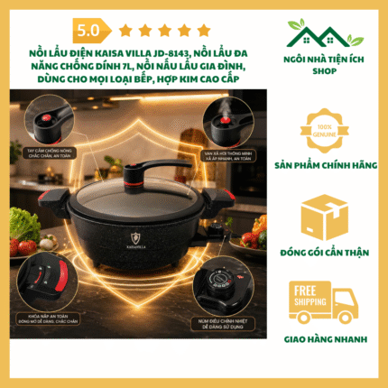Nồi Lẩu Điện Kaisa Villa JD-8143 Nồi Lẩu Đa Năng 7L Chống Dính Dùng Được Mọi Loại Bếp Hợp Kim Cao Cấp Tay Cầm Chống Nóng
