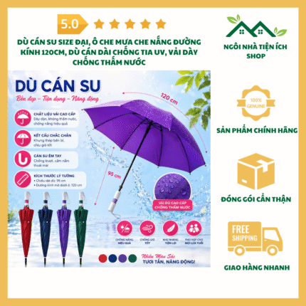 Dù Cán Su Size Đại Ô Che Mưa Che Nắng Đường Kính 120cm Dù Cán Dài Chống Tia UV Vải Dày Chống Thấm Nước