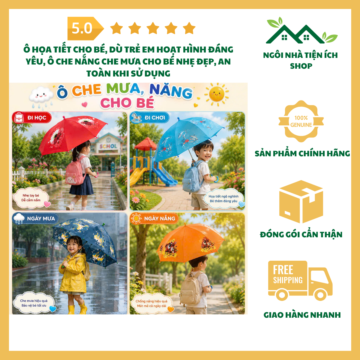 ngoinhatienich Ô Họa Tiết Cho Bé Dù Trẻ Em Hoạt Hình Đáng Yêu Ô Che Nắng Che Mưa Cho Bé Nhẹ Đẹp An Toàn Dễ Sử Dụng