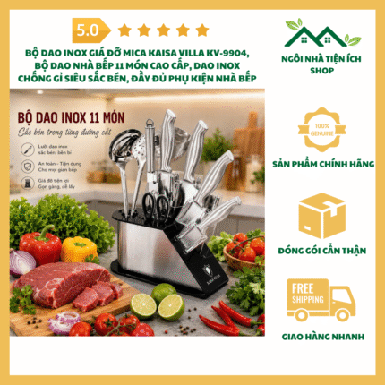Bộ Dao Inox Giá Đỡ Mica Kaisa Villa KV-9904 Bộ Dao Nhà Bếp 11 Món Cao Cấp Dao Inox Chống Gỉ Siêu Sắc Bén Giá Đỡ Mica Hiện Đại