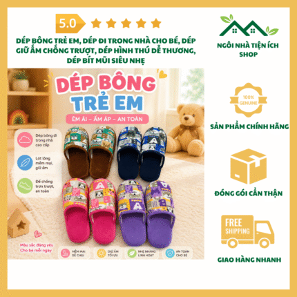 Dép Bông Trẻ Em Dép Đi Trong Nhà Cho Bé Dép Giữ Ấm Chống Trượt Dép Hình Thú Dễ Thương Dép Bít Mũi Siêu Nhẹ