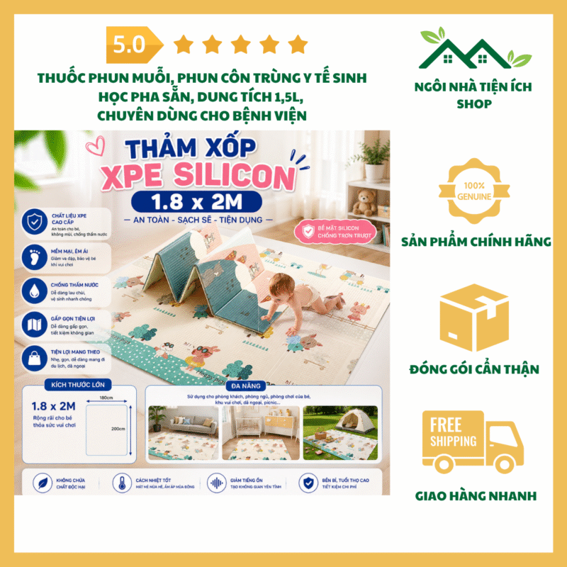 Thảm Xốp XPE Cho Bé Thảm Chơi Gấp Gọn Hai Mặt Thảm Trải Sàn Chống Trơn Trượt Chống Thấm Nước Kích Thước 180 x 200cm