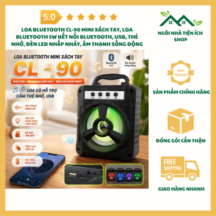 Loa Bluetooth CL-90 Mini Xách Tay Loa Bluetooth 5W Kết Nối Bluetooth USB Thẻ Nhớ Đèn LED Nhấp Nháy Âm Thanh Sống Động