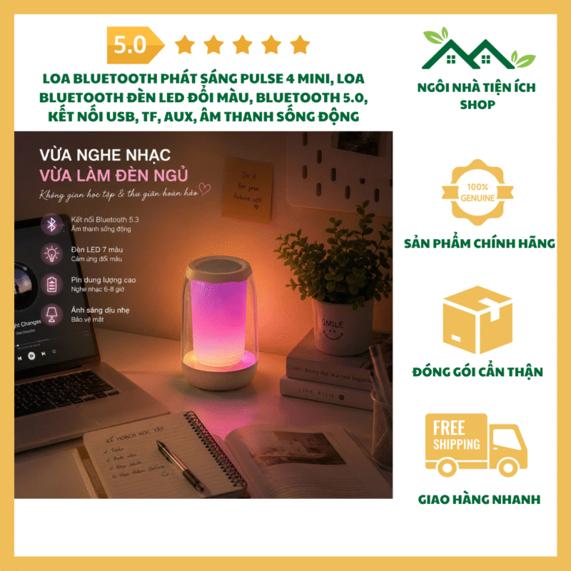 Loa Bluetooth Phát Sáng Pulse 4 Mini Loa Bluetooth Đèn LED Đổi Màu Bluetooth 5.0 Kết Nối USB TF AUX Âm Thanh Sống Động