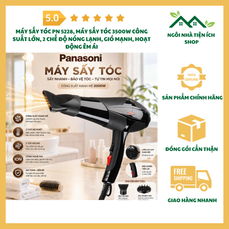 Máy Sấy Tóc PN 5228 Máy Sấy Tóc 3500W Công Suất Lớn 2 Chế Độ Nóng Lạnh Gió Mạnh Hoạt Động Êm Ái Tiện Lợi