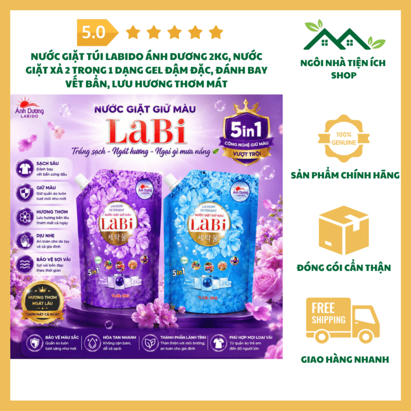 Nước Giặt Túi Labido Ánh Dương 2Kg Nước Giặt Xả 2 Trong 1 Dạng Gel Đậm Đặc Đánh Bay Vết Bẩn Lưu Hương Thơm Mát