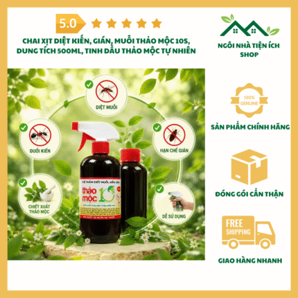 Chai Xịt Diệt Kiến, Gián, Muỗi Thảo Mộc 10S 500ml tinh dầu thảo mộc tự nhiên hương sả chanh