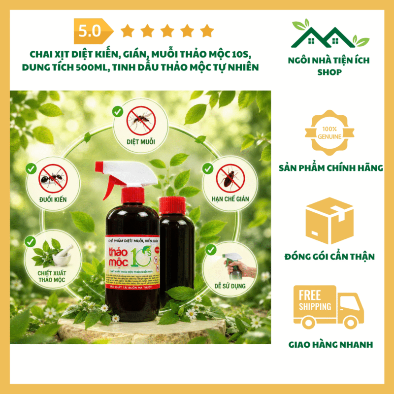 Chai Xịt Diệt Kiến, Gián, Muỗi Thảo Mộc 10S 500ml tinh dầu thảo mộc tự nhiên hương sả chanh