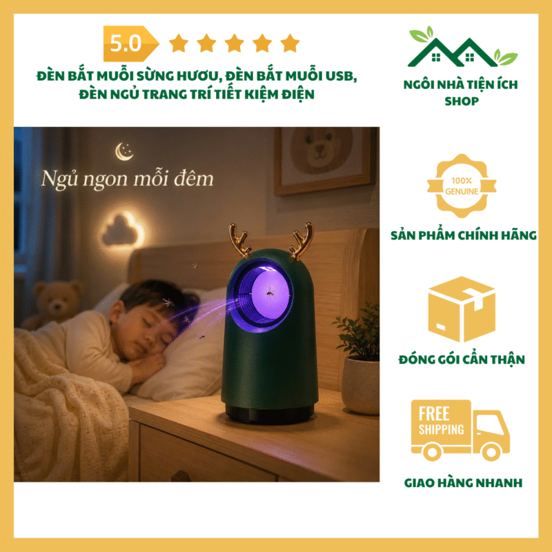 Đèn Bắt Muỗi Sừng Hươu USB ánh sáng tím dùng cho phòng ngủ và phòng làm việc