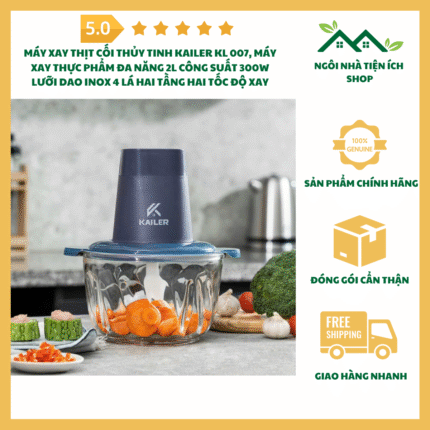 Máy Xay Thịt Cối Thủy Tinh KAILER KL 007 Dung Tích 2L Lưỡi Dao Inox 4 Lá Hai Tầng Động Cơ Lõi Đồng