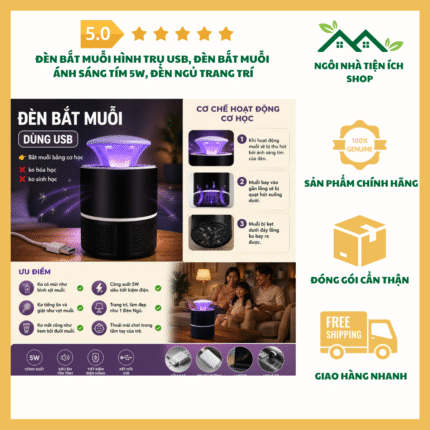 Đèn Bắt Muỗi Hình Trụ USB ánh sáng tím công suất 5W dùng cho phòng ngủ và gia đình