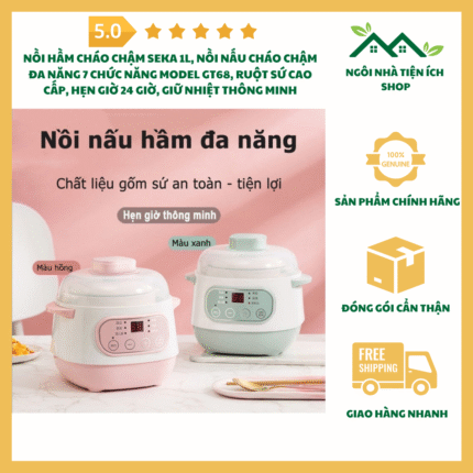 Nồi Hầm Cháo Chậm Seka 1L Ruột Sứ Cao Cấp 7 Chức Năng Hẹn Giờ 24 Giờ Giữ Nhiệt Thông Minh