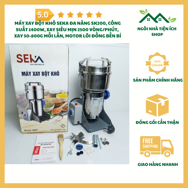 Máy Xay Bột Khô Seka Đa Năng SK200 Công Suất 1400W Xay Siêu Mịn Motor Lõi Đồng Xay Ngũ Cốc Gia Vị Dược Liệu
