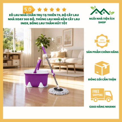 Xô Lau Nhà Chân Trụ Tạ Thiên T9 Bộ Cây Lau Nhà Xoay 360 Độ Thùng Lau Nhà Kèm Cây Lau Inox Bông Lau Thấm Hút Tốt Lau Sạch Hiệu Quả