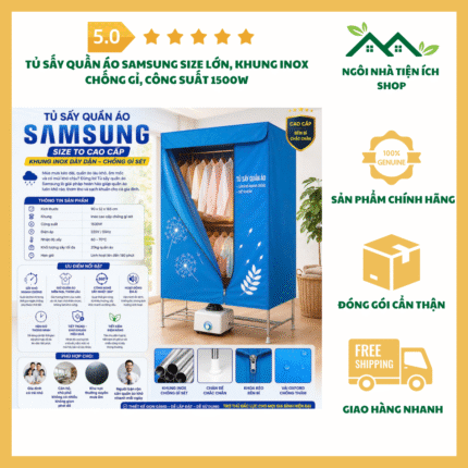 Tủ Sấy Quần Áo Samsung Size Lớn khung inox chống gỉ công suất 1500W cho gia đình