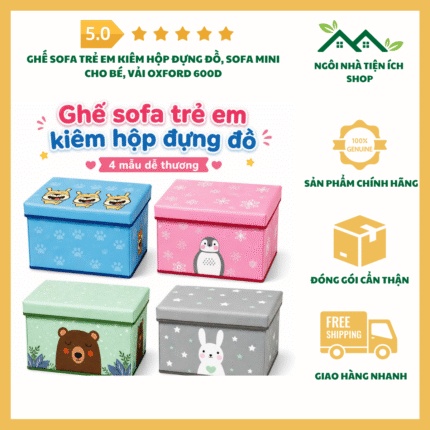 Ghế Sofa Trẻ Em Kiêm Hộp Đựng Đồ vải Oxford 600D họa tiết ngộ nghĩnh cho bé