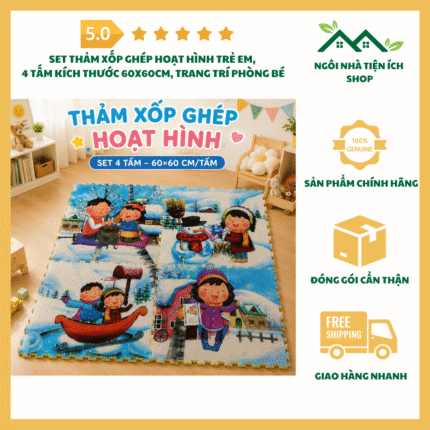 Set Thảm Xốp Ghép Hoạt Hình Trẻ Em gồm 4 tấm kích thước 60x60cm trang trí phòng bé