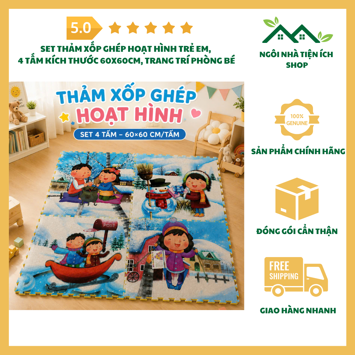 ngoinhatienich Set Thảm Xốp Ghép Hoạt Hình Trẻ Em gồm 4 tấm kích thước 60x60cm trang trí phòng bé