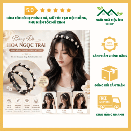 Bờm Tóc Có Kẹp Đính Đá, Giữ Tóc Tạo Độ Phồng, Phụ Kiện Tóc Nữ Xinh