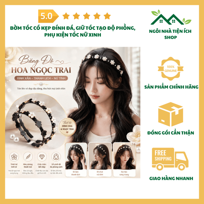 Bờm Tóc Có Kẹp Đính Đá, Giữ Tóc Tạo Độ Phồng, Phụ Kiện Tóc Nữ Xinh